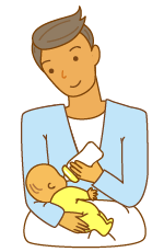 Mother and baby lying on cream knit blanket